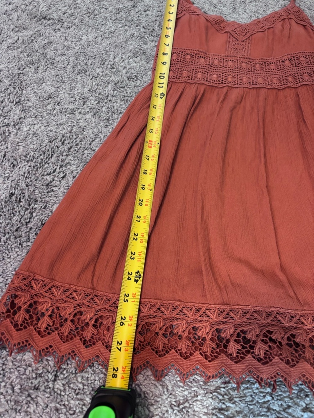 Abercrombie Rust Boho Lace Mini Dress Spaghetti Strap Sundress Size Small - Picture 12 of 13